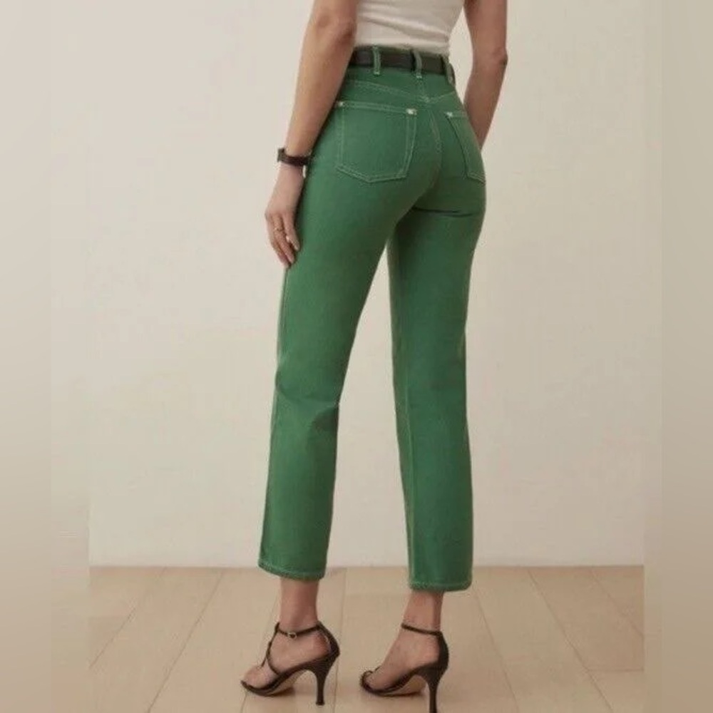 SOLD. Reformation Cowboy High Rise Straight Jeans Green Denim NWT Size 24 - Picture 9 of 9